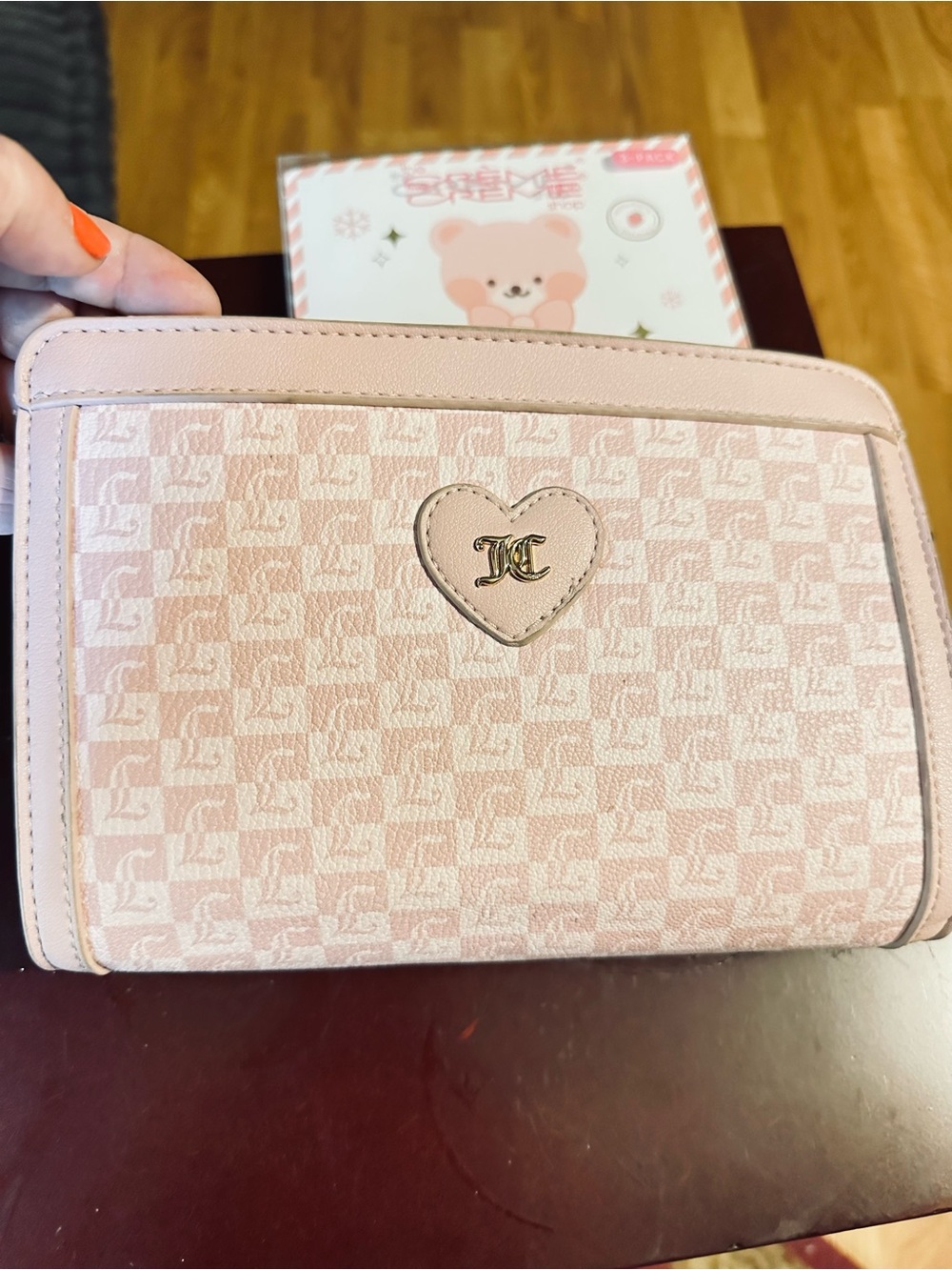 Juicy Couture Pink Monogram Logo Compact wristlet and Crème shop